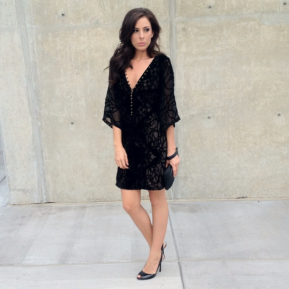 BCBGMaxAzria Black Dress with Sheer Sleeves